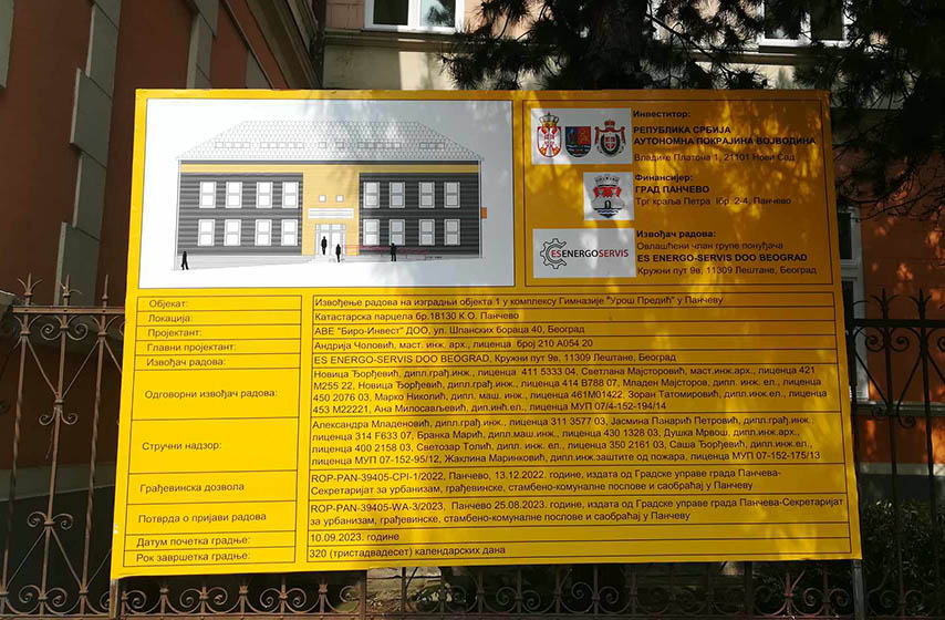 gimnazija uros predic, pancevo, izgradnja objekta